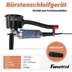 FANZTOOL FANZWORK 1500 Watt Satiniermaschine Schleifmaschine Bürstenschleifgerät Zur Renovierung Von Oberflächen Aller Art, Mit Staubsaugung-Anschluss, Drehzahlregelun (Renovator Set) 7 FANZTOOL FANZWORK 1500 Watt Satiniermaschine Schleifmaschine Bürstenschleifgerät Zur Renovierung Von Oberflächen Aller Art, Mit Staubsaugung-Anschluss, Drehzahlregelun (Renovator Set) -Winkelschleifer & Mauernutfräsen Verkäufe 30805244 3