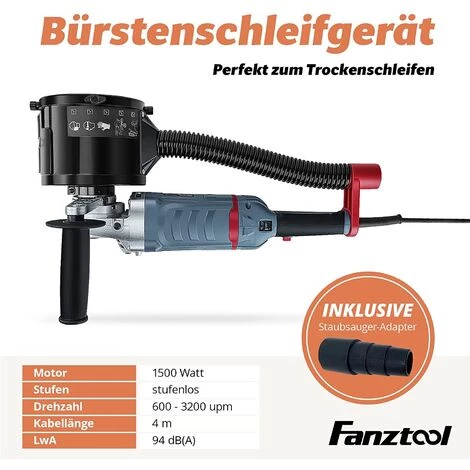 FANZTOOL FANZWORK 1500 Watt Satiniermaschine Schleifmaschine Bürstenschleifgerät Zur Renovierung Von Oberflächen Aller Art, Mit Staubsaugung-Anschluss, Drehzahlregelun (Renovator Set) 3 FANZTOOL FANZWORK 1500 Watt Satiniermaschine Schleifmaschine Bürstenschleifgerät Zur Renovierung Von Oberflächen Aller Art, Mit Staubsaugung-Anschluss, Drehzahlregelun (Renovator Set) – Bild 3