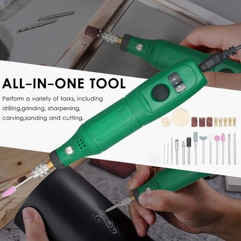 ASUPERMALL 12V Mini-Rotationswerkzeug Tragbarer Elektrischer Schleifer 5000-15000 U / Min Rotationsschneider Mit Variabler Geschwindigkeit Und 24-teiligen Aufsatzen Fur Bastelprojekte Und DIY-Kreationen,EU PlugGreen - EU PlugGreen 4 ASUPERMALL 12V Mini-Rotationswerkzeug Tragbarer Elektrischer Schleifer 5000-15000 U / Min Rotationsschneider Mit Variabler Geschwindigkeit Und 24-teiligen Aufsatzen Fur Bastelprojekte Und DIY-Kreationen,EU PlugGreen - EU PlugGreen – Bild 4