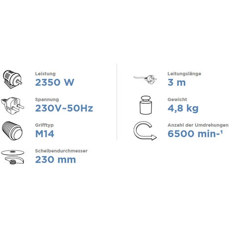 Graphite Winkelschleifer 2350 W, 230 Mm, 6500 U/min 4 Graphite Winkelschleifer 2350 W, 230 Mm, 6500 U/min – Bild 4