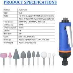 HAPPYSHOPPING 1/4 Zoll High Speed ​​Air Grinder 20000RPM Mini Air Die Grinder Kit Pneumatische Werkzeuge Set Polierschleifer Poliermaschine Graviermühle Luftmühle,20000rpm - EU, Blau -Winkelschleifer & Mauernutfräsen Verkäufe 37411298 4