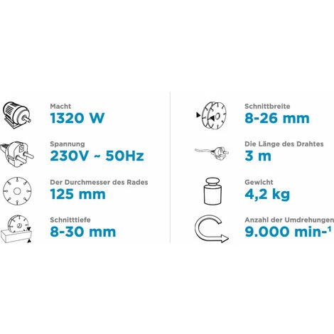 Graphite Mauernutfräse 1320 W, 8-30 Mm Schnitttiefe, 125 Mm Scheiben 3 Graphite Mauernutfräse 1320 W, 8-30 Mm Schnitttiefe, 125 Mm Scheiben – Bild 3