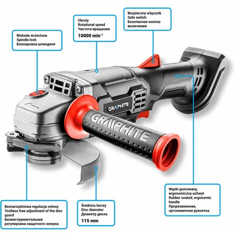 Graphite Akku-Winkelschleifer 115 Mm Energy+, 18V Li-Ion, Ohne Akku 2 Graphite Akku-Winkelschleifer 115 Mm Energy+, 18V Li-Ion, Ohne Akku – Bild 2