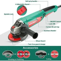 Winkelschleifer 1200W, HYCHIKA 3000-10000RPM Mit 6 Geschwindigkeiten, 5pcs 125mm Schleifscheiben -Winkelschleifer & Mauernutfräsen Verkäufe 50056376 5