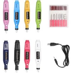 HAPPYSHOPPING USB-Netzteile Hand-Mini-Elektroschleifer Nagelgelatum-Entfernungswerkzeug Maniküre-Maschinengeschwindigkeit Einstellbares Schleif-Rotationswerkzeug-Kit Mit 6 Schleifköpfen,Navy Blau - Navy Blau -Winkelschleifer & Mauernutfräsen Verkäufe 52165038 5