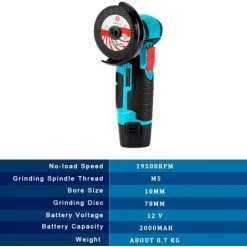 Akku-Winkelschleifer 500W 12V, 78mm Schleifscheibe, ONEVAN 19500 U/min Schleifen Metallschneiden Holz Ohne Bürste Ohne Kabel Mit 2*Akku, 2*Handschuhe -Winkelschleifer & Mauernutfräsen Verkäufe 54155327 3