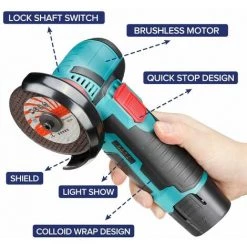 Akku-Winkelschleifer 500W 12V, 78mm Schleifscheibe, ONEVAN 19500 U/min Schleifen Metallschneiden Holz Ohne Bürste Ohne Kabel Mit 2*Akku, 2*Handschuhe -Winkelschleifer & Mauernutfräsen Verkäufe 54155327 5