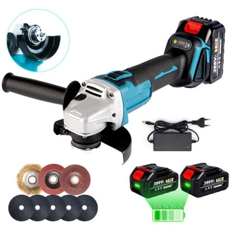 Akku-Winkelschleifer Bürstenloser 800W Ø125mm Mit Ladegerät Und 2 Batterien 8 Sägeblätter ONEVAN Kabelloses Bürstenloses Elektrowerkzeug Blau Für Makita 18V Akku 1 Akku-Winkelschleifer Bürstenloser 800W Ø125mm Mit Ladegerät Und 2 Batterien 8 Sägeblätter ONEVAN Kabelloses Bürstenloses Elektrowerkzeug Blau Für Makita 18V Akku