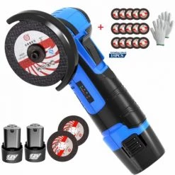 Mini Elektro-Winkelschleifer Akku Mini Winkelschleifer 500W 12V 19500RPM - Blau Mit 2*Batterien Und 2+15 Scheiben - ONEVAN