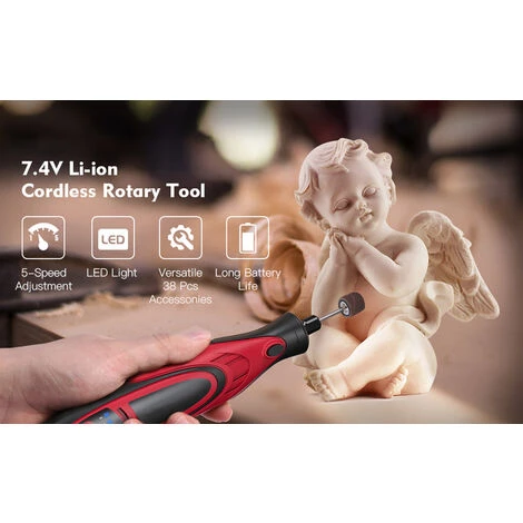 LIFCAUSAL Wiederaufladbares Kabelloses Rotationswerkzeug 7,4 V Mini-DIY-Rotationswerkzeug-Kit Multi-Tool-Kit Mit 5 Verschiedenen Geschwindigkeiten 5000–25000 U / Min, 4 LED-Leuchten Und 38-teiligem Zubehör Zum Schnitzen, Gravieren, Schleifen, Polieren Und Schneiden 4 LIFCAUSAL Wiederaufladbares Kabelloses Rotationswerkzeug 7,4 V Mini-DIY-Rotationswerkzeug-Kit Multi-Tool-Kit Mit 5 Verschiedenen Geschwindigkeiten 5000–25000 U / Min, 4 LED-Leuchten Und 38-teiligem Zubehör Zum Schnitzen, Gravieren, Schleifen, Polieren Und Schneiden – Bild 4