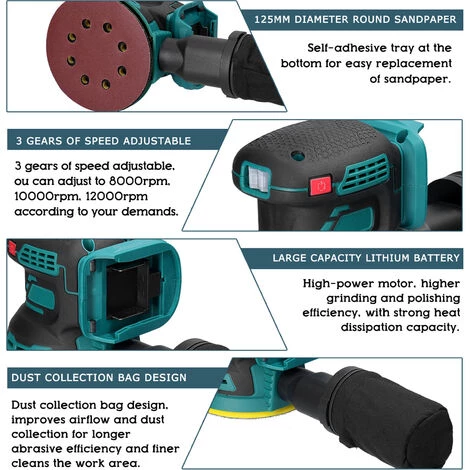 ASUPERMALL Akku-Elektroschleifer 8000/10000/12000 U / Min 3-Gang-Getriebe Einstellbarer Holzschleifer Polierer Multifunktionale Polierschleifmaschine Kompatibel Mit Makita-Akku 3 ASUPERMALL Akku-Elektroschleifer 8000/10000/12000 U / Min 3-Gang-Getriebe Einstellbarer Holzschleifer Polierer Multifunktionale Polierschleifmaschine Kompatibel Mit Makita-Akku – Bild 3