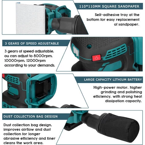 ASUPERMALL Akku-Elektroschleifer 8000/10000/12000 U / Min 3-Gang-Getriebe Einstellbarer Holzschleifer Polierer Multifunktionale Polierschleifmaschine Kompatibel Mit Makita-Akku 2 ASUPERMALL Akku-Elektroschleifer 8000/10000/12000 U / Min 3-Gang-Getriebe Einstellbarer Holzschleifer Polierer Multifunktionale Polierschleifmaschine Kompatibel Mit Makita-Akku – Bild 2