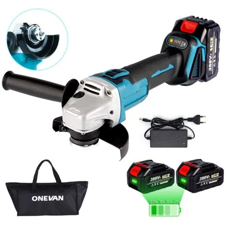 Akku-Winkelschleifer Bürstenloser 800W Ø125mm ONEVAN Kabelloses Bürstenloses Elektrowerkzeug Blau Für Makita 18V Akku - Mit Ladegerät Und 2 Batterien 1 Akku-Winkelschleifer Bürstenloser 800W Ø125mm ONEVAN Kabelloses Bürstenloses Elektrowerkzeug Blau Für Makita 18V Akku - Mit Ladegerät Und 2 Batterien