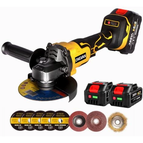 ONEVAN Winkelschleifer 125 Mm 1280W - Bürstenloser Winkelschleifer | Geeignet Für Makita 18V - Gelb - Mit 2*Batterien Und 10*Scheiben 1 ONEVAN Winkelschleifer 125 Mm 1280W - Bürstenloser Winkelschleifer | Geeignet Für Makita 18V - Gelb - Mit 2*Batterien Und 10*Scheiben