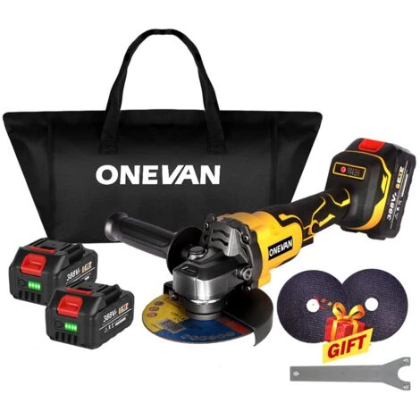 ONEVAN Winkelschleifer 125 Mm 1280W - Bürstenloser Winkelschleifer | Geeignet Für Makita 18V - Gelb - Mit 2*Batterien 1*Aufbewahrungstasche 1 ONEVAN Winkelschleifer 125 Mm 1280W - Bürstenloser Winkelschleifer | Geeignet Für Makita 18V - Gelb - Mit 2*Batterien 1*Aufbewahrungstasche
