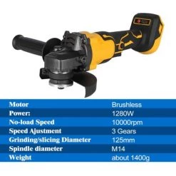 ONEVAN Winkelschleifer 125 Mm 1280W - Bürstenloser Winkelschleifer | Geeignet Für Makita 18V - Gelb - Mit 2*Batterien 1*Aufbewahrungstasche 7 ONEVAN Winkelschleifer 125 Mm 1280W - Bürstenloser Winkelschleifer | Geeignet Für Makita 18V - Gelb - Mit 2*Batterien 1*Aufbewahrungstasche -Winkelschleifer & Mauernutfräsen Verkäufe 61310390 3