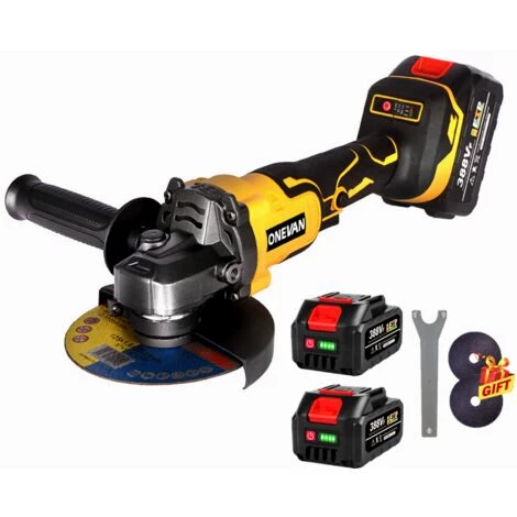 ONEVAN Winkelschleifer 125 Mm 1280W - Bürstenloser Winkelschleifer | Geeignet Für Makita 18V - Gelb - Mit 2*Batterien Und 2*Scheiben 1 ONEVAN Winkelschleifer 125 Mm 1280W - Bürstenloser Winkelschleifer | Geeignet Für Makita 18V - Gelb - Mit 2*Batterien Und 2*Scheiben