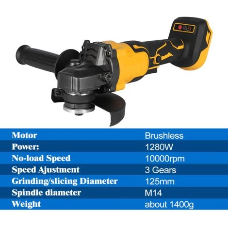 ONEVAN Winkelschleifer 125 Mm 1280W - Bürstenloser Winkelschleifer | Geeignet Für Makita 18V - Gelb - Mit 2*Batterien Und 2*Scheiben 3 ONEVAN Winkelschleifer 125 Mm 1280W - Bürstenloser Winkelschleifer | Geeignet Für Makita 18V - Gelb - Mit 2*Batterien Und 2*Scheiben – Bild 3