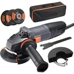 PEDY Winkelschleifer, Trennschleifer 900W, 3 Scheiben-Ø 125mm Und 2 Scheibenschutz, Leerlaufdrehzahl: 12000 Min-1, Mit Antivibrationsgriff Und Tragetasche P9AG125