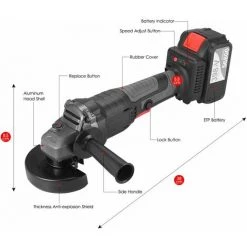 LIFCAUSAL 21 V Bürstenloses Winkelschleifer-Werkzeug 100 Mm Variable Geschwindigkeit 4,0 Ah Lithium-Ionen-Elektro-Akku-Schleifmaschine Metallschneider Mit Seitlichem Griff Zwei Batterien EU-Stecker (Schwarz) -Winkelschleifer & Mauernutfräsen Verkäufe 67021642 5