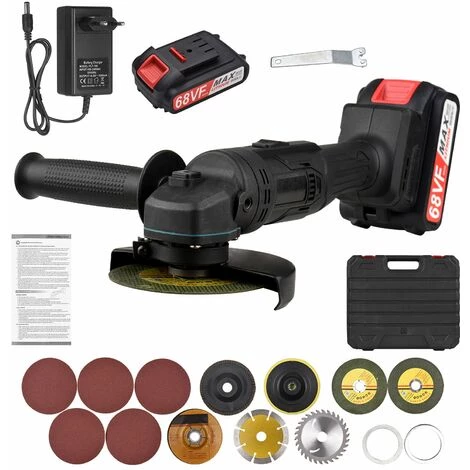 LIFCAUSAL Akkubetriebener Elektrischer Winkelschleifer Tragbare Lithium-Akku-Schleifmaschine Hand-Akku-Schleifwerkzeug Mit Li-Ion-Akku Und Ladegerät 2-Positionen-Griff Mit Disc-Ladegerät Und Tragekoffer-Kit (EU Und 2 Stück 2000-mAh-Akku) 1 LIFCAUSAL Akkubetriebener Elektrischer Winkelschleifer Tragbare Lithium-Akku-Schleifmaschine Hand-Akku-Schleifwerkzeug Mit Li-Ion-Akku Und Ladegerät 2-Positionen-Griff Mit Disc-Ladegerät Und Tragekoffer-Kit (EU Und 2 Stück 2000-mAh-Akku)