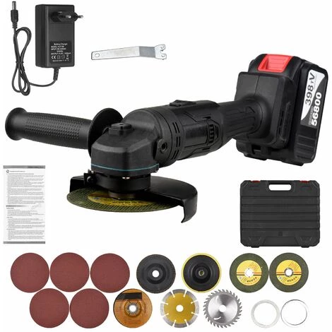 LIFCAUSAL Akkubetriebener Elektrischer Winkelschleifer Tragbare Lithium-Akku-Schleifmaschine Hand-Akku-Schleifwerkzeug Mit Li-Ion-Akku Und Ladegerät 2-Positionen-Griff Mit Disc-Ladegerät Und Tragekoffer-Kit (EU Und 1 Stück 4000-mAh-Akku) 1 LIFCAUSAL Akkubetriebener Elektrischer Winkelschleifer Tragbare Lithium-Akku-Schleifmaschine Hand-Akku-Schleifwerkzeug Mit Li-Ion-Akku Und Ladegerät 2-Positionen-Griff Mit Disc-Ladegerät Und Tragekoffer-Kit (EU Und 1 Stück 4000-mAh-Akku)