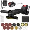 LIFCAUSAL Akkubetriebener Elektrischer Winkelschleifer Tragbare Lithium-Akku-Schleifmaschine Hand-Akku-Schleifwerkzeug Mit Li-Ion-Akku Und Ladegerät 2-Positionen-Griff Mit Disc-Ladegerät Und Tragekoffer-Kit (EU Und 2 Stück 4000-mAh-Akku)