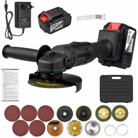 LIFCAUSAL Akkubetriebener Elektrischer Winkelschleifer Tragbare Lithium-Akku-Schleifmaschine Hand-Akku-Schleifwerkzeug Mit Li-Ion-Akku Und Ladegerät 2-Positionen-Griff Mit Disc-Ladegerät Und Tragekoffer-Kit (EU Und 2 Stück 4000-mAh-Akku) 1 LIFCAUSAL Akkubetriebener Elektrischer Winkelschleifer Tragbare Lithium-Akku-Schleifmaschine Hand-Akku-Schleifwerkzeug Mit Li-Ion-Akku Und Ladegerät 2-Positionen-Griff Mit Disc-Ladegerät Und Tragekoffer-Kit (EU Und 2 Stück 4000-mAh-Akku)