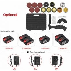 LIFCAUSAL Akkubetriebener Elektrischer Winkelschleifer Tragbare Lithium-Akku-Schleifmaschine Hand-Akku-Schleifwerkzeug Mit Li-Ion-Akku Und Ladegerät 2-Positionen-Griff Mit Disc-Ladegerät Und Tragekoffer-Kit (EU Und 2 Stück 4000-mAh-Akku) 9 LIFCAUSAL Akkubetriebener Elektrischer Winkelschleifer Tragbare Lithium-Akku-Schleifmaschine Hand-Akku-Schleifwerkzeug Mit Li-Ion-Akku Und Ladegerät 2-Positionen-Griff Mit Disc-Ladegerät Und Tragekoffer-Kit (EU Und 2 Stück 4000-mAh-Akku) -Winkelschleifer & Mauernutfräsen Verkäufe 67021747 5