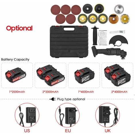 LIFCAUSAL Akkubetriebener Elektrischer Winkelschleifer Tragbare Lithium-Akku-Schleifmaschine Hand-Akku-Schleifwerkzeug Mit Li-Ion-Akku Und Ladegerät 2-Positionen-Griff Mit Disc-Ladegerät Und Tragekoffer-Kit (EU Und 2 Stück 4000-mAh-Akku) 5 LIFCAUSAL Akkubetriebener Elektrischer Winkelschleifer Tragbare Lithium-Akku-Schleifmaschine Hand-Akku-Schleifwerkzeug Mit Li-Ion-Akku Und Ladegerät 2-Positionen-Griff Mit Disc-Ladegerät Und Tragekoffer-Kit (EU Und 2 Stück 4000-mAh-Akku) – Bild 5