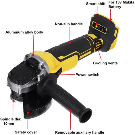DRILLPRO 100mm Akku Winkelschleifer Trennschleifer Schleifmaschine Gelb + Schwarz 3 DRILLPRO 100mm Akku Winkelschleifer Trennschleifer Schleifmaschine Gelb + Schwarz – Bild 3